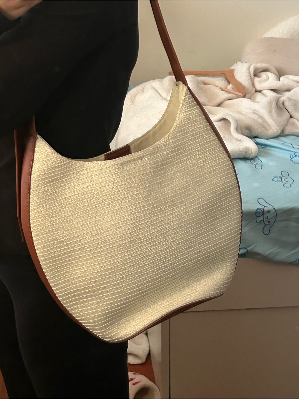 Anthropologie: Cream and Brown Shoulder Hobo Bag - Classic Women's Tote